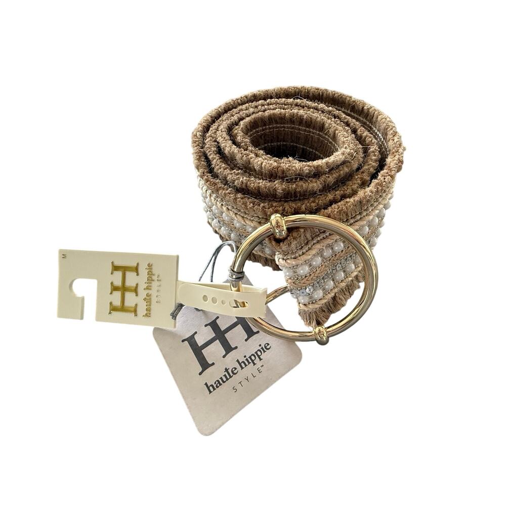 NWT Haute Hippie Style Boho Pearl & Sequin Woven Belt - Size M - Picture 15 of 16
